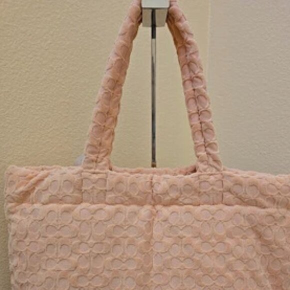 LIKE NEW! Coach Signature Terry Tote Bag FADED BLUSH Terrycloth LARGE Purse Bag - Picture 8 of 9